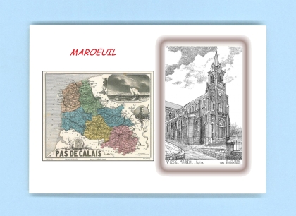 Cartes Postales impression Noir avec dpartement sur la ville de MAROEUIL Titre : eglise