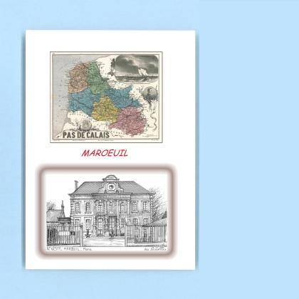 Cartes Postales impression Noir avec dpartement sur la ville de MAROEUIL Titre : mairie