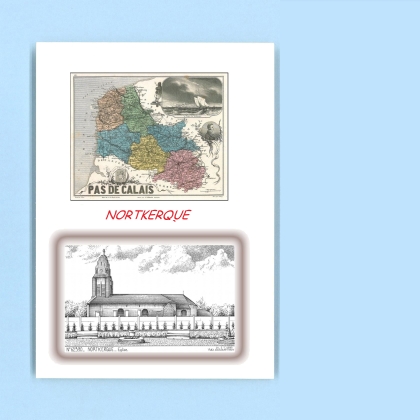 Cartes Postales impression Noir avec dpartement sur la ville de NORTKERQUE Titre : eglise
