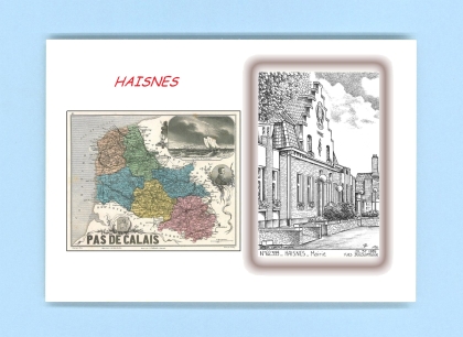 Cartes Postales impression Noir avec dpartement sur la ville de HAISNES Titre : mairie