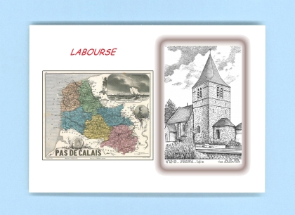 Cartes Postales impression Noir avec dpartement sur la ville de LABOURSE Titre : eglise
