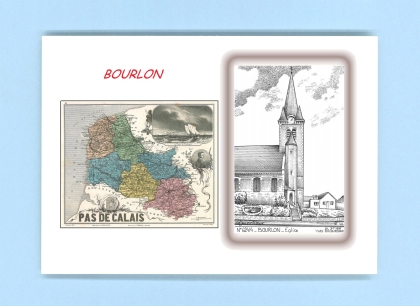 Cartes Postales impression Noir avec dpartement sur la ville de BOURLON Titre : eglise