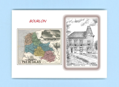 Cartes Postales impression Noir avec dpartement sur la ville de BOURLON Titre : mairie