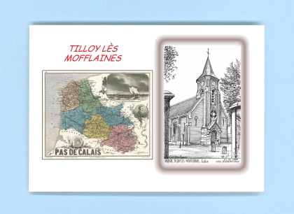 Cartes Postales impression Noir avec dpartement sur la ville de TILLOY LES MOFFLAINES Titre : eglise