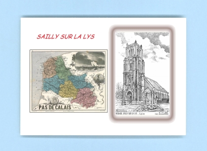 Cartes Postales impression Noir avec dpartement sur la ville de SAILLY SUR LA LYS Titre : eglise
