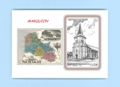Cartes Postales impression Noir avec dpartement sur la ville de MARQUION Titre : eglise