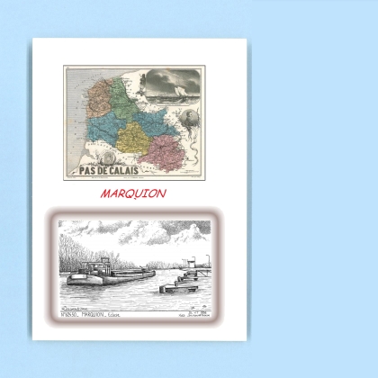 Cartes Postales impression Noir avec dpartement sur la ville de MARQUION Titre : ecluse