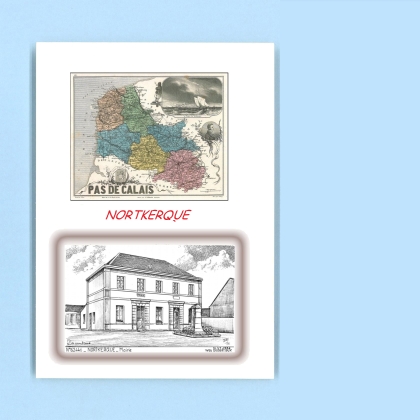 Cartes Postales impression Noir avec dpartement sur la ville de NORTKERQUE Titre : mairie