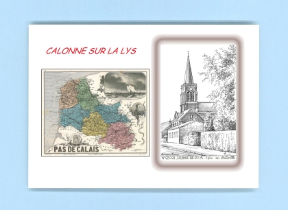 Cartes Postales impression Noir avec dpartement sur la ville de CALONNE SUR LA LYS Titre : eglise