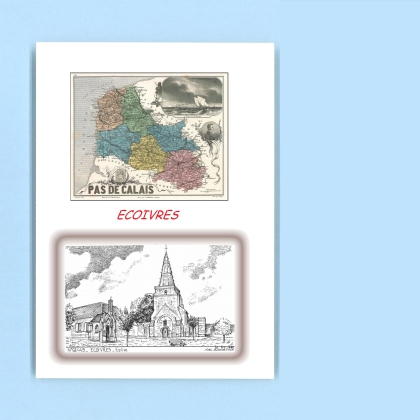 Cartes Postales impression Noir avec dpartement sur la ville de ECOIVRES Titre : eglise