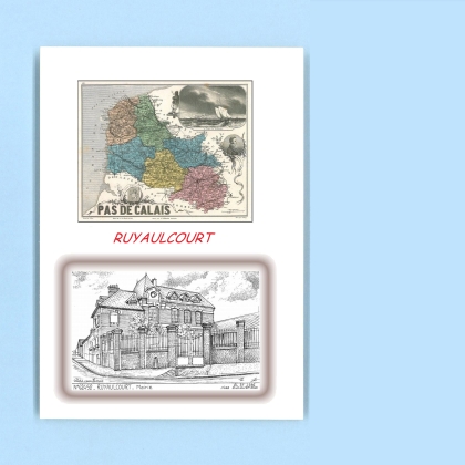 Cartes Postales impression Noir avec dpartement sur la ville de RUYAULCOURT Titre : mairie
