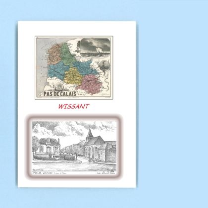 Cartes Postales impression Noir avec dpartement sur la ville de WISSANT Titre : eglise et mairie