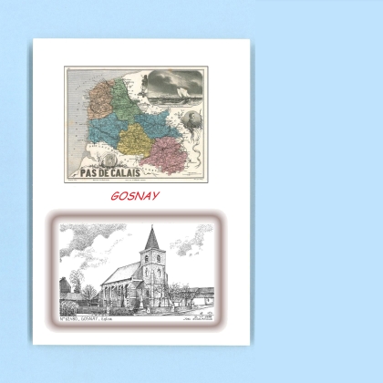 Cartes Postales impression Noir avec dpartement sur la ville de GOSNAY Titre : eglise