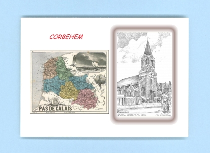 Cartes Postales impression Noir avec dpartement sur la ville de CORBEHEM Titre : eglise