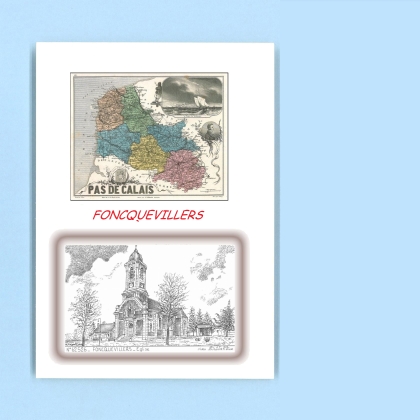 Cartes Postales impression Noir avec dpartement sur la ville de FONCQUEVILLERS Titre : eglise