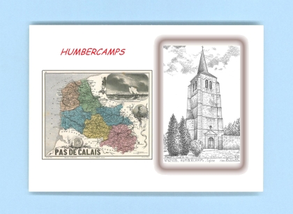 Cartes Postales impression Noir avec dpartement sur la ville de HUMBERCAMPS Titre : eglise