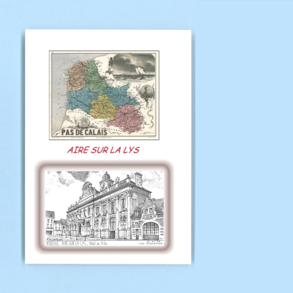 Cartes Postales impression Noir avec dpartement sur la ville de AIRE SUR LA LYS Titre : hotel de ville