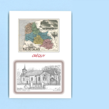 Cartes Postales impression Noir avec dpartement sur la ville de CREQUY Titre : eglise