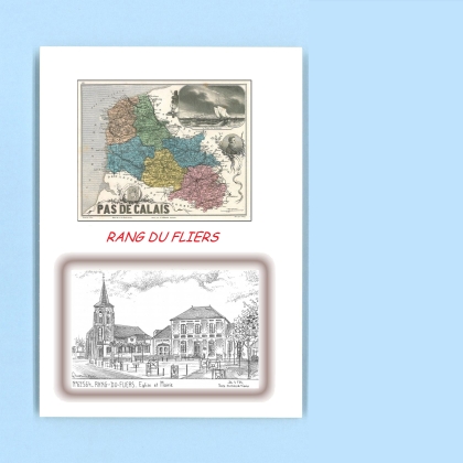 Cartes Postales impression Noir avec dpartement sur la ville de RANG DU FLIERS Titre : eglise et mairie
