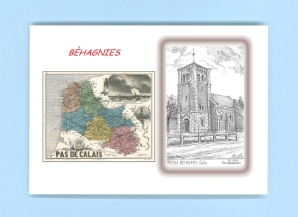 Cartes Postales impression Noir avec dpartement sur la ville de BEHAGNIES Titre : eglise