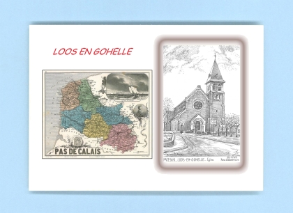 Cartes Postales impression Noir avec dpartement sur la ville de LOOS EN GOHELLE Titre : eglise