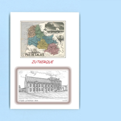 Cartes Postales impression Noir avec dpartement sur la ville de ZUTKERQUE Titre : mairie