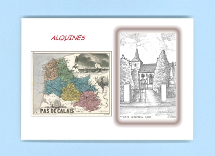 Cartes Postales impression Noir avec dpartement sur la ville de ALQUINES Titre : eglise