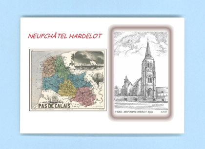 Cartes Postales impression Noir avec dpartement sur la ville de NEUFCHATEL HARDELOT Titre : eglise