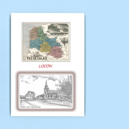 Cartes Postales impression Noir avec dpartement sur la ville de LOCON Titre : place de l europe
