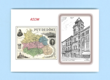 Cartes Postales impression Noir avec dpartement sur la ville de RIOM Titre : tour de l horloge