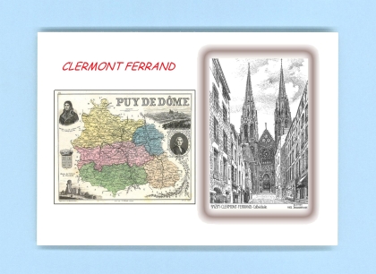 Cartes Postales impression Noir avec dpartement sur la ville de CLERMONT FERRAND Titre : cathedrale