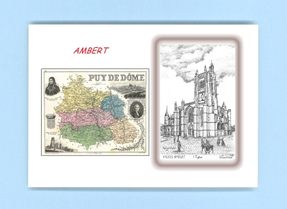 Cartes Postales impression Noir avec dpartement sur la ville de AMBERT Titre : eglise