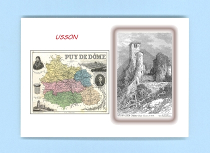 Cartes Postales impression Noir avec dpartement sur la ville de USSON Titre : chateau