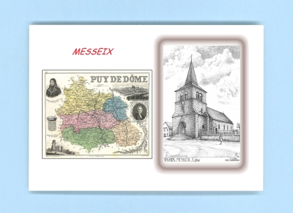 Cartes Postales impression Noir avec dpartement sur la ville de MESSEIX Titre : eglise