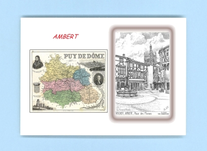 Cartes Postales impression Noir avec dpartement sur la ville de AMBERT Titre : place des minimes