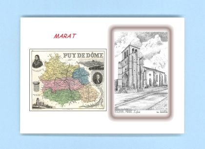 Cartes Postales impression Noir avec dpartement sur la ville de MARAT Titre : eglise
