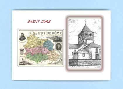 Cartes Postales impression Noir avec dpartement sur la ville de ST OURS Titre : eglise