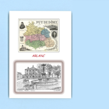 Cartes Postales impression Noir avec dpartement sur la ville de ARLANC Titre : fontaine (mairie)