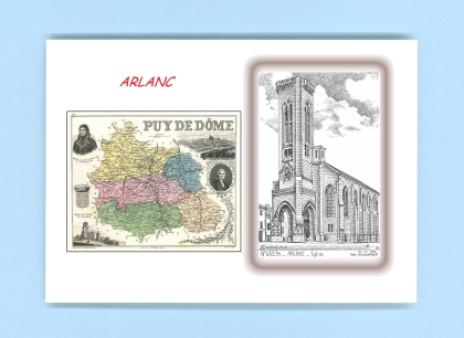 Cartes Postales impression Noir avec dpartement sur la ville de ARLANC Titre : eglise