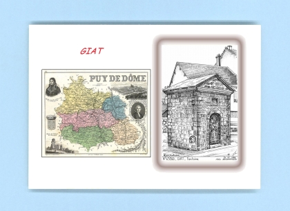Cartes Postales impression Noir avec dpartement sur la ville de GIAT Titre : fontaine