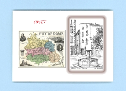 Cartes Postales impression Noir avec dpartement sur la ville de ORCET Titre : fontaine