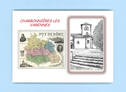Cartes Postales impression Noir avec dpartement sur la ville de CHARBONNIERES LES VARENNES Titre : eglise