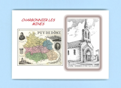 Cartes Postales impression Noir avec dpartement sur la ville de CHARBONNIER LES MINES Titre : eglise