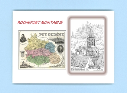 Cartes Postales impression Noir avec dpartement sur la ville de ROCHEFORT MONTAGNE Titre : eglise