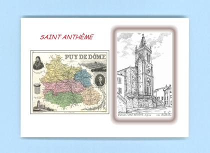Cartes Postales impression Noir avec dpartement sur la ville de ST ANTHEME Titre : eglise