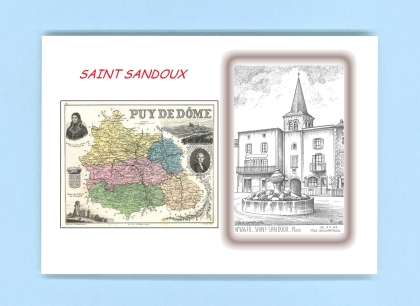 Cartes Postales impression Noir avec dpartement sur la ville de ST SANDOUX Titre : place