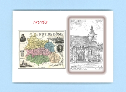 Cartes Postales impression Noir avec dpartement sur la ville de TAUVES Titre : eglise