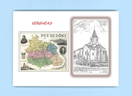 Cartes Postales impression Noir avec dpartement sur la ville de VERGHEAS Titre : eglise