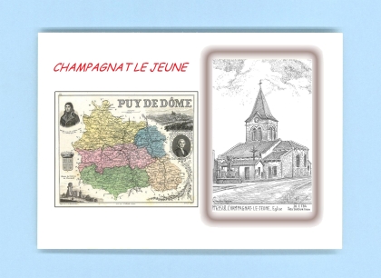 Cartes Postales impression Noir avec dpartement sur la ville de CHAMPAGNAT LE JEUNE Titre : eglise