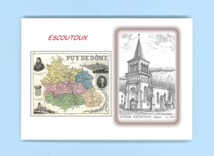 Cartes Postales impression Noir avec dpartement sur la ville de ESCOUTOUX Titre : eglise
